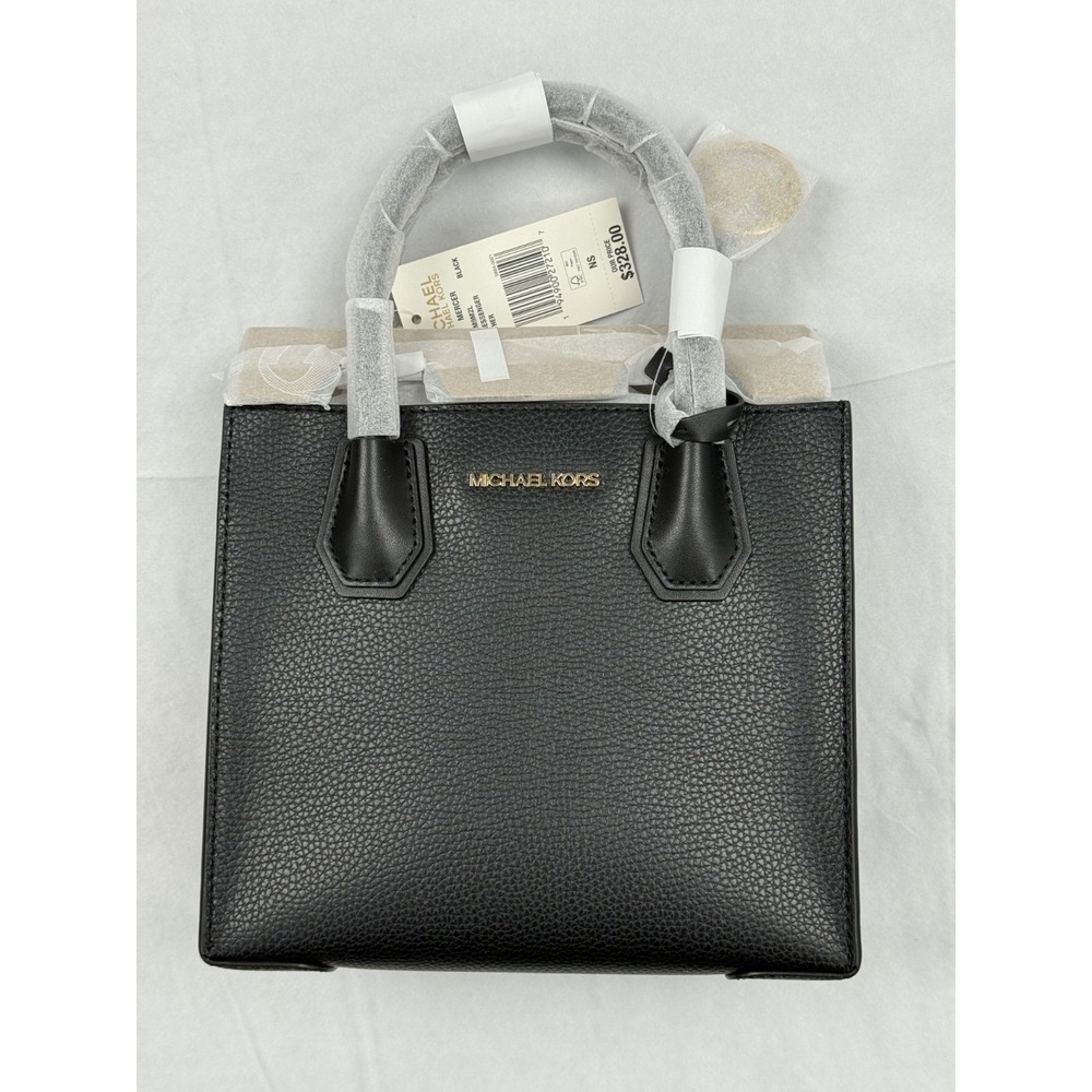 Michael Kors Mercer Black Pebbled Leather Medium Crossbody Satchel Bag. - Picture 4 of 8